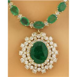 45.07 CTW Emerald 14K Yellow Gold Diamond Necklace