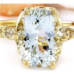 3.70 CTW Natural Aquamarine 14K Solid Yellow Gold Diamond Ring