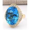 Image 2 : 24.20 CTW Natural Blue Topaz And Diamond Ring In 18K Yellow Gold