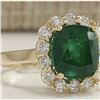 Image 2 : 5.10 CTW Natural Emerald And Diamond Ring 14K Solid Yellow Gold