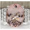 Image 1 : 5.30 CTW Natural Morganite And Diamond Ring 14K Solid White Gold