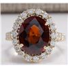 Image 1 : 10.43 CTW Natural Hessonite Garnet And Diamond Ring 14K Solid Yellow Gold