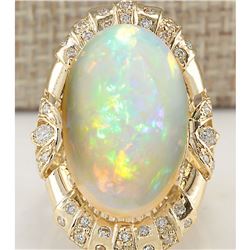 14.98 CTW Natural Opal And Diamond Ring In 18K Yellow Gold
