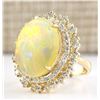 Image 2 : 9.91 CTW Natural Opal And Diamond Ring In 14k Yellow Gold
