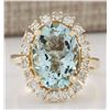 Image 1 : 6.27 CTW Natural Aquamarine And Diamond Ring In 18K Yellow Gold