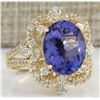 Image 2 : 6.47 CTW Natural Blue Tanzanite And Diamond Ring In 14K Yellow Gold