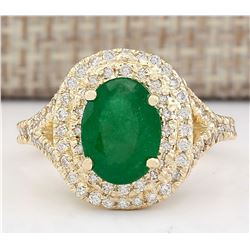 3.05 CTW Natural Emerald And Diamond Ring In 18K Yellow Gold