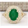 Image 1 : 3.05 CTW Natural Emerald And Diamond Ring In 18K Yellow Gold