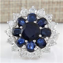 6.37 CTW Natural Sapphire And Diamond Ring In 18K White Gold