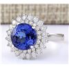 Image 2 : 5.68 CTW Natural Blue Tanzanite And Diamond Ring 14k Solid White Gold