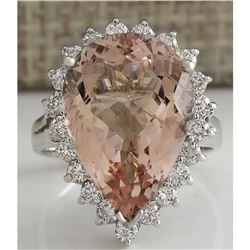 9.32 CTW Natural Peach Morganite And Diamond Ring In 18K Solid White Gold