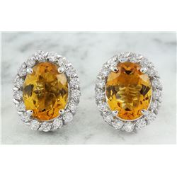 3.90 CTW Citrine 18K White Gold Diamond Earrings