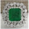 Image 1 : 6.91 CTW Natural Emerald Diamond Ring 14K Solid White Gold