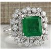 Image 2 : 6.91 CTW Natural Emerald Diamond Ring 14K Solid White Gold