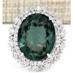 19.90 CTW Natural Green Tourmaline And Diamond Ring 14k Solid White Gold