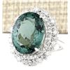 Image 2 : 19.90 CTW Natural Green Tourmaline And Diamond Ring 14k Solid White Gold