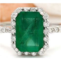 2.90 CTW Natural Emerald 14K Solid White Gold Diamond Ring