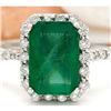 Image 1 : 2.90 CTW Natural Emerald 14K Solid White Gold Diamond Ring