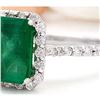 Image 2 : 2.90 CTW Natural Emerald 14K Solid White Gold Diamond Ring