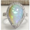Image 1 : 7.70 CTW Natural Opal And Diamond Ring In 18K Solid White Gold
