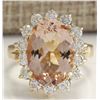 Image 1 : 5.56 CTW Natural Morganite And Diamond Ring 14K Solid Yellow Gold