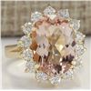 Image 2 : 5.56 CTW Natural Morganite And Diamond Ring 14K Solid Yellow Gold