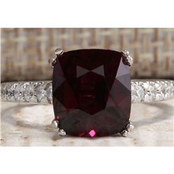 4.90CTW Natural Red Rhodolite Garnet And Diamond Ring In18K White Gold
