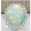 Image 1 : 9.01 CTW Natural Opal And Diamond Ring 14K Solid White Gold