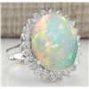 Image 2 : 9.01 CTW Natural Opal And Diamond Ring 14K Solid White Gold