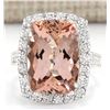 Image 1 : 11.92 CTW Natural Morganite And Diamond Ring In 14k White Gold