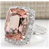 Image 2 : 11.92 CTW Natural Morganite And Diamond Ring In 14k White Gold