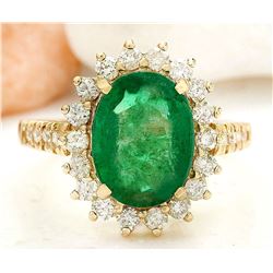3.98 CTW Natural Emerald 18K Solid Yellow Gold Diamond Ring