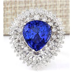 12.23 CTW Natural Blue Tanzanite And Diamond Ring 18K Solid White Gold