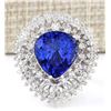 Image 1 : 12.23 CTW Natural Blue Tanzanite And Diamond Ring 18K Solid White Gold