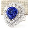 Image 2 : 12.23 CTW Natural Blue Tanzanite And Diamond Ring 18K Solid White Gold