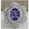 Image 1 : 4.97 CTW Natural Tanzanite And Diamond Ring 18K Solid White Gold