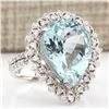 Image 2 : 7.96 CTW Natural Aquamarine And Diamond Ring In 14k Solid White Gold