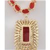 Image 2 : 38.32 CTW Natural Red Coral And Diamond Necklace In 18K Yellow Gold