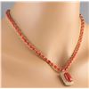 Image 4 : 38.32 CTW Natural Red Coral And Diamond Necklace In 18K Yellow Gold