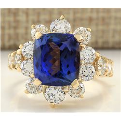 7.83 CTW Natural Tanzanite And Diamond Ring In 18K Yellow Gold