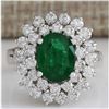 Image 1 : 2.75 CTW Natural Emerald And Diamond Ring 18K Solid White Gold