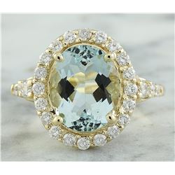 3.81 CTW Aquamarine 18K Yellow Gold Diamond Ring