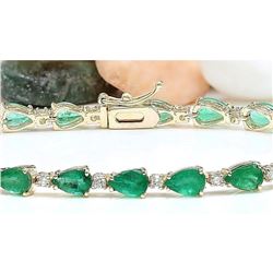 9.02 CTW Natural Emerald 14K Solid Yellow Gold Diamond Bracelet
