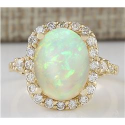 4.40 CTW Natural Opal And Diamond Ring In14k Yellow Gold