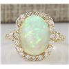 Image 1 : 4.40 CTW Natural Opal And Diamond Ring In14k Yellow Gold