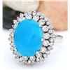 Image 2 : 10.82 CTW Natural Turquoise 18K Solid White Gold Diamond Ring