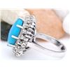 Image 3 : 10.82 CTW Natural Turquoise 18K Solid White Gold Diamond Ring