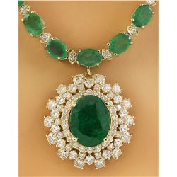 45.07 CTW Emerald 18K Yellow Gold Diamond Necklace