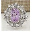 Image 1 : 5.01 CTW Natural Kunzite And Diamond Ring In 18K White Gold