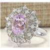 Image 2 : 5.01 CTW Natural Kunzite And Diamond Ring In 18K White Gold